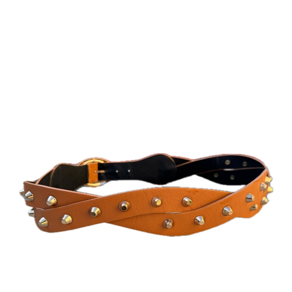 Gold Studded Braided Tan Belt
